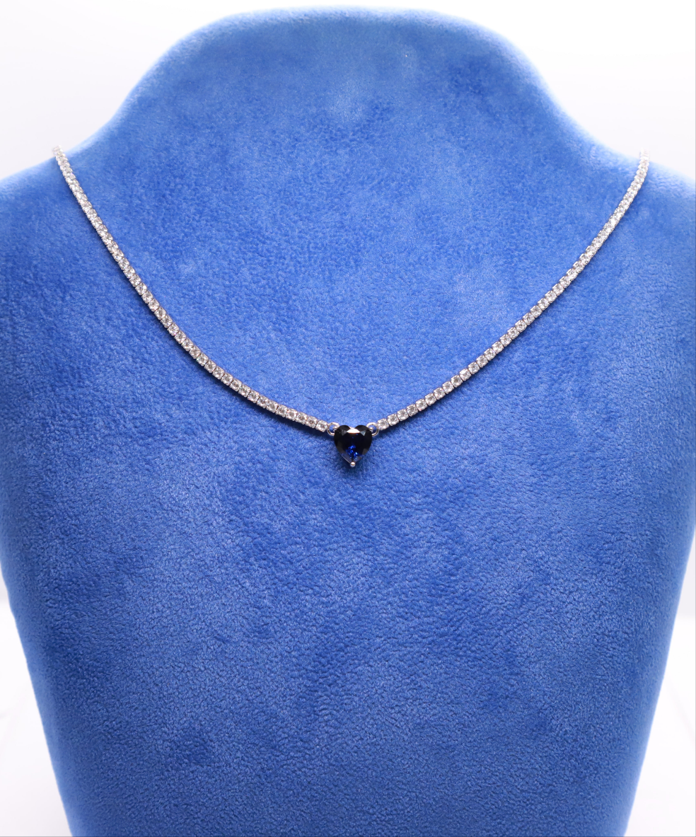 Collana tennis cuore blu